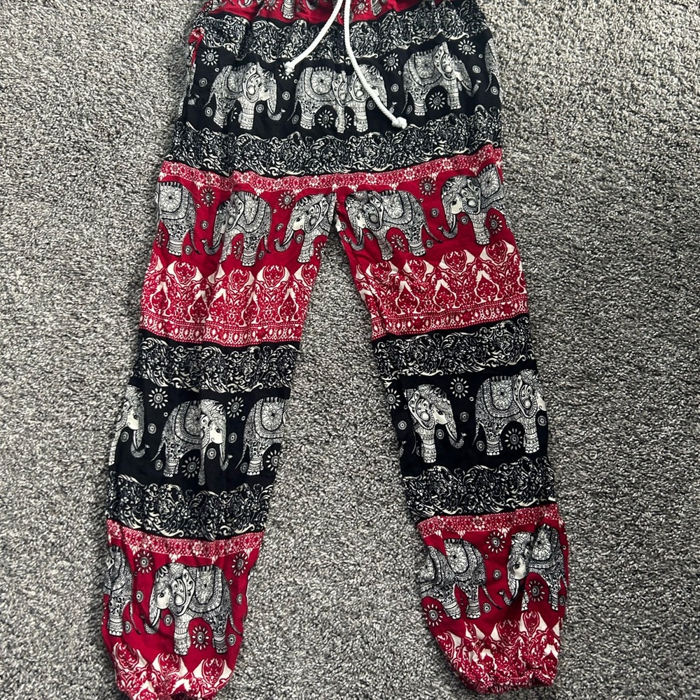 Elephant Print Kids Pajama Pants - Red and Black